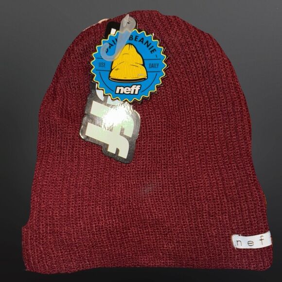 NWT Neff Daily Logo Burgandy Beanie Hat Size OSFM - Picture 1 of 2